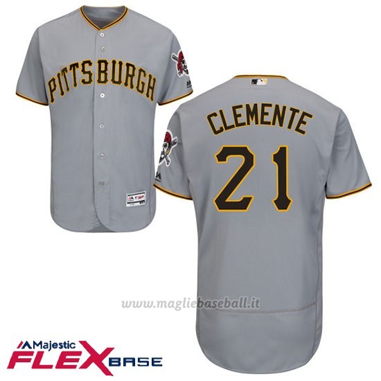 Maglia Baseball Uomo Pittsburgh Pirates Roberto Clemente Grigio Flex Base